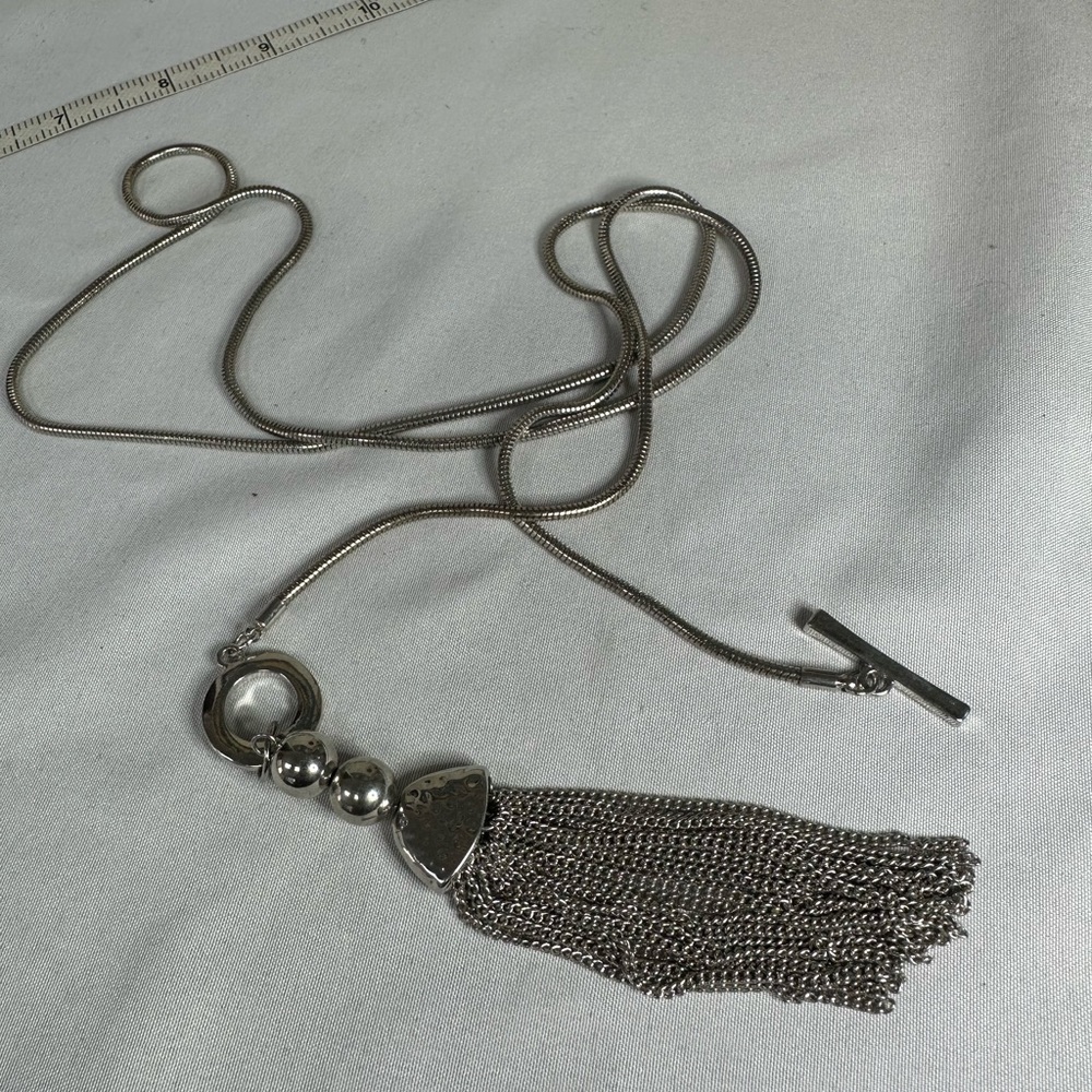 Long silvertone tassel necklace - Picture 3 of 5